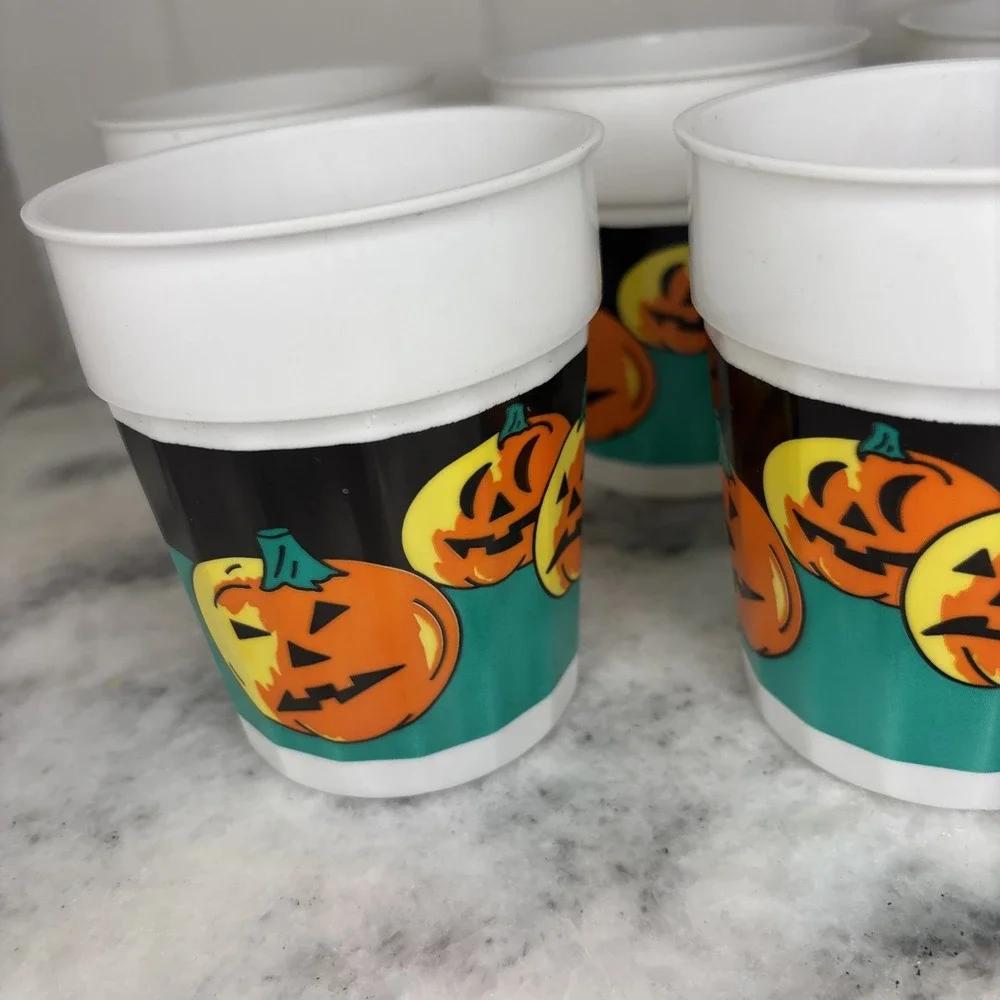 Halloween Tumbler Cups Lot Of 8 Vintage Jack O‎ Lantern Pumpkin